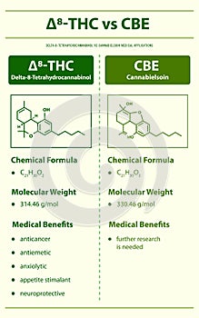 Ã¢Ëâ 8-THC vs CBE, Delta 8 Tetrahydrocannabinol vs Cannabielsoin vertical infographic photo